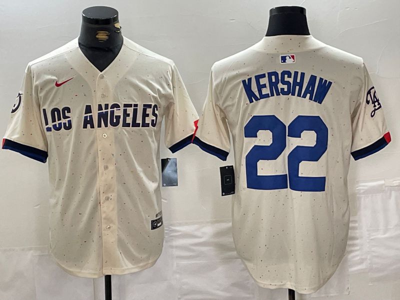 Men Los Angeles Dodgers 22 Kershaw Cream Fashion Nike Game MLB Jersey style 1